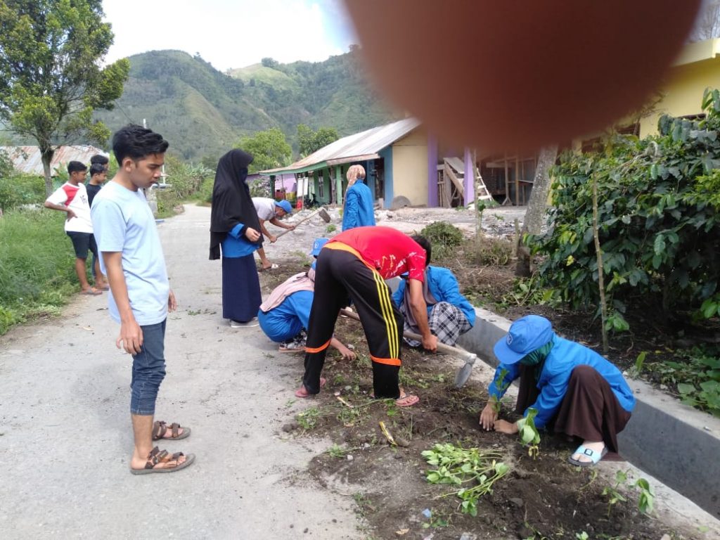 Photo Penanaman Bunga Oleh Mahasiswa KPM bersama Pemuda Kampung Kung